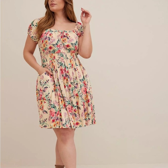 Torrid Mini Lenny Smocked Waist Floral Off The Shoulder Knee Length Dress 4x - Picture 1 of 12